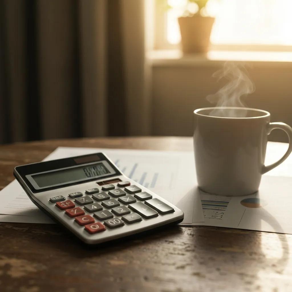 Calculator and loan documents used to compute interest costs