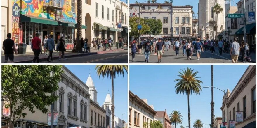 California real estate landscape featuring coastal and inland properties under a sunny sky