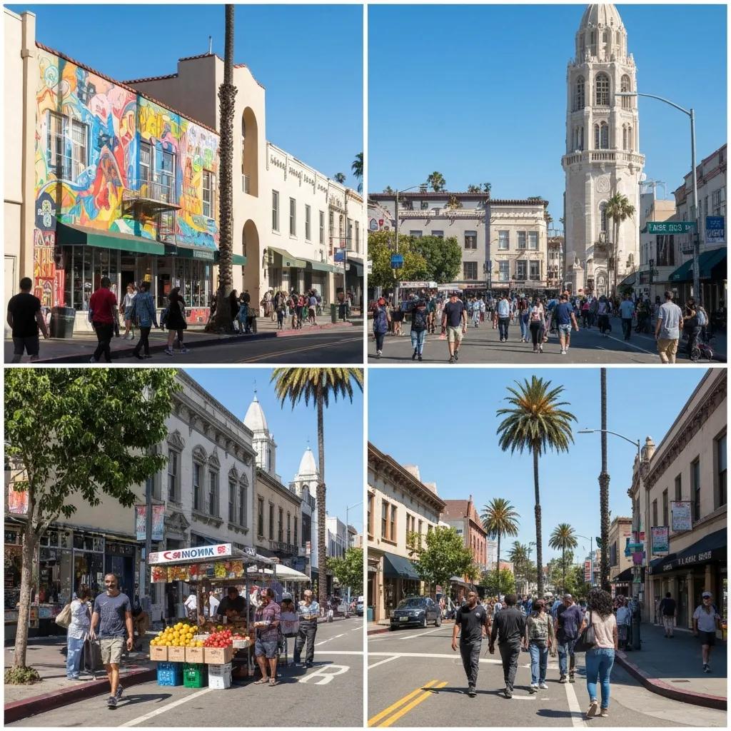 California real estate landscape featuring coastal and inland properties under a sunny sky