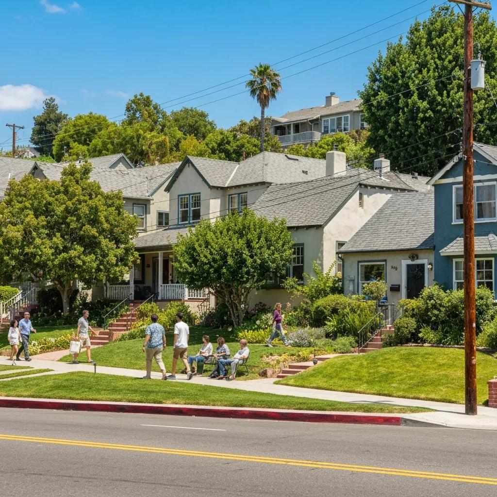 Charming Pasadena neighborhood showcasing single-family homes and small multifamily properties in a sunny atmosphere