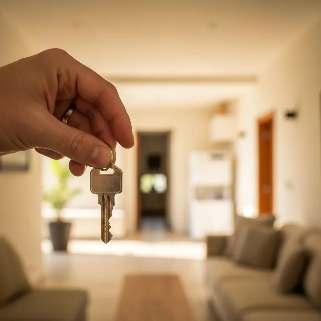Close-up of a hand handing over a house key to symbolize an investment opportunity