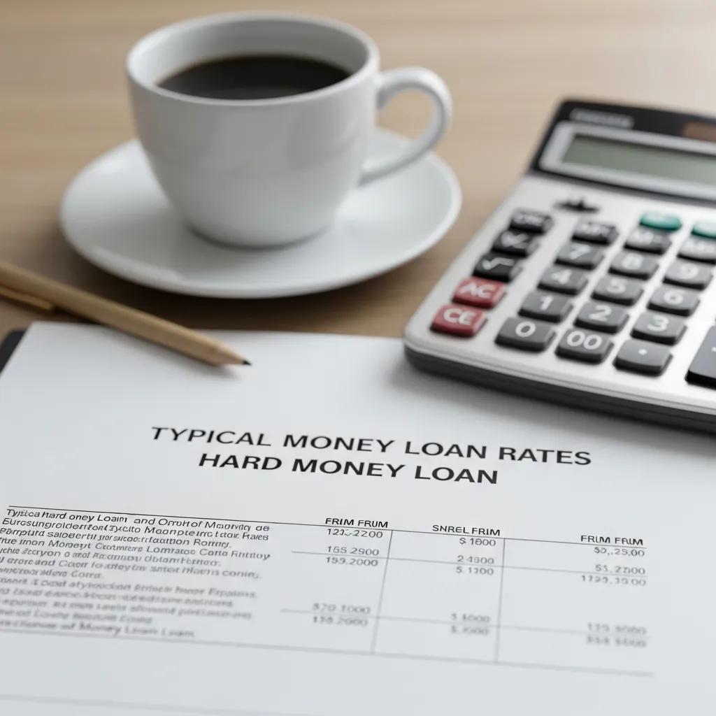Financial documents and calculator showing hard money loan terms