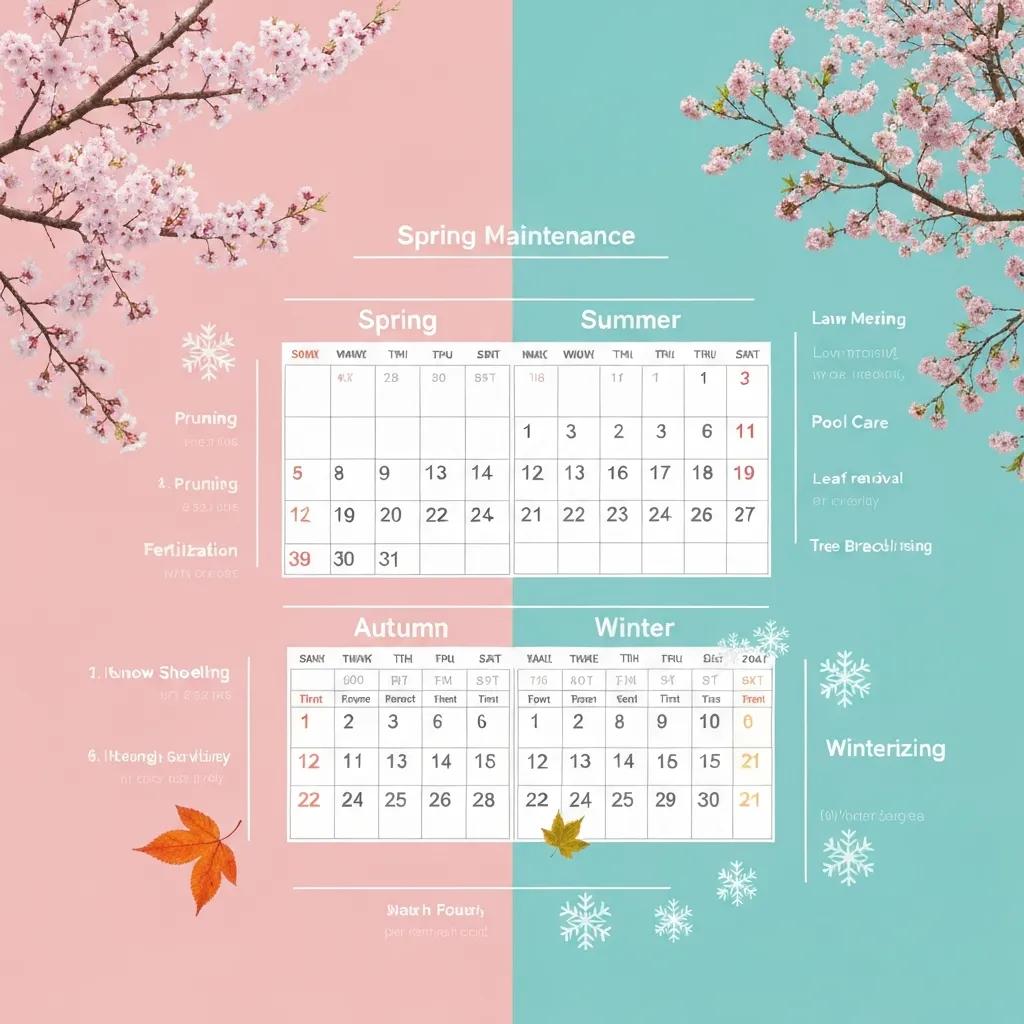 Colorful seasonal maintenance plan calendar with tasks for each season