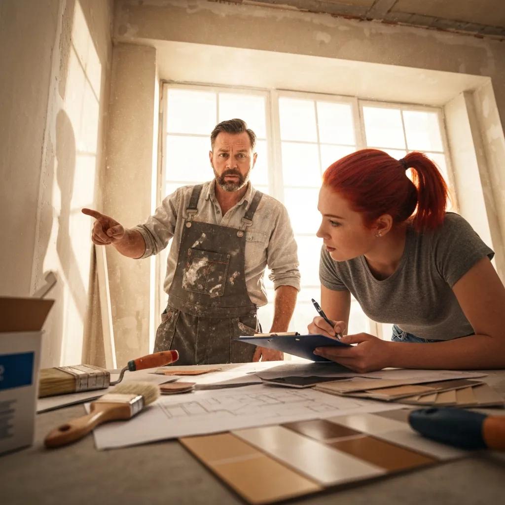 Contractor and homeowner reviewing renovation plans for a fix-and-flip
