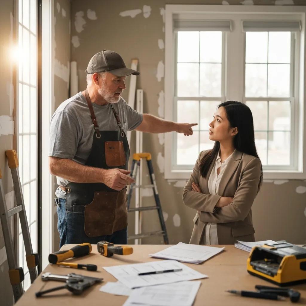 Contractor and investor reviewing renovation plans for a flip project