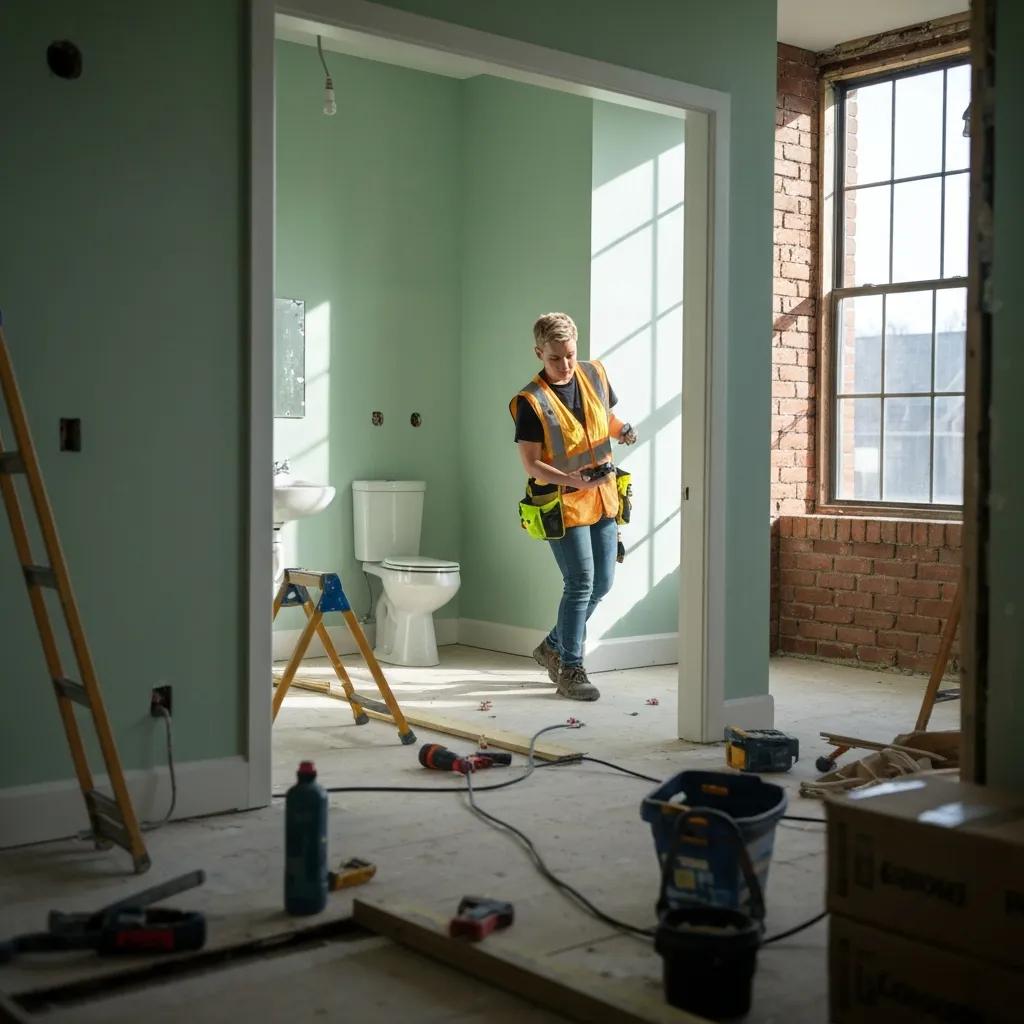 Contractor inspecting renovation progress on a flip project