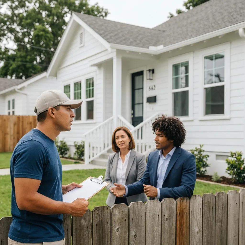 Contractor and investors reviewing renovation plans on site