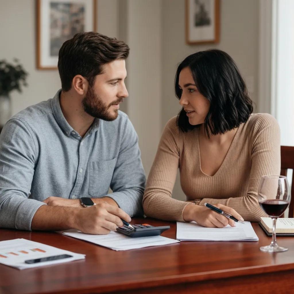 Couple comparing financing options for an investment property at a table