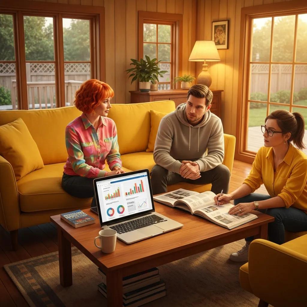 Diverse group discussing real estate investment strategies in a cozy living room