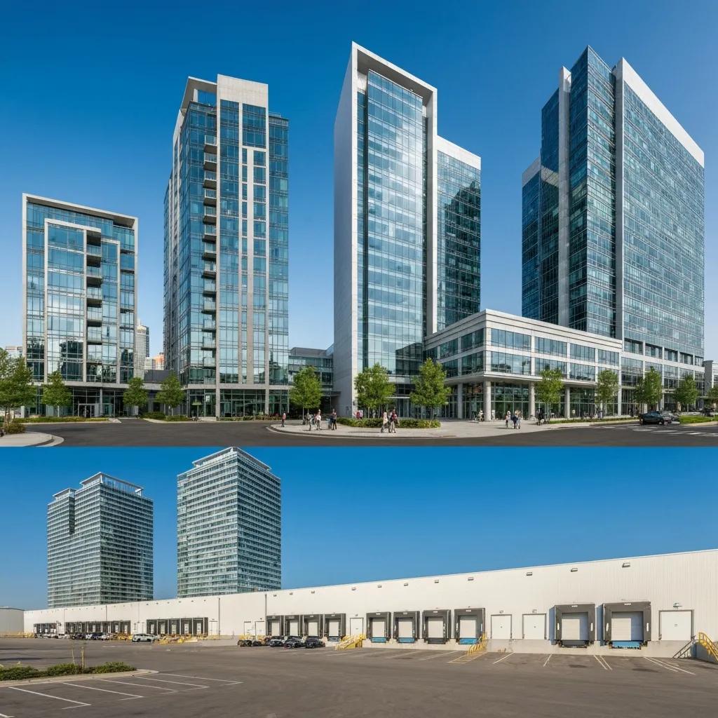 Assortment of property types: residential, industrial, commercial