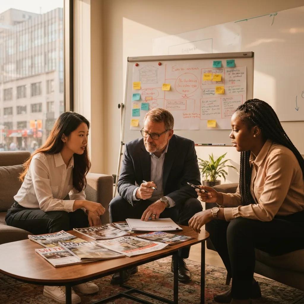 Diverse real estate investors collaborating in a modern office, emphasizing economic influences on real estate