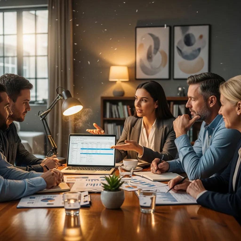 Group discussing hard money and private money lending in a cozy office environment