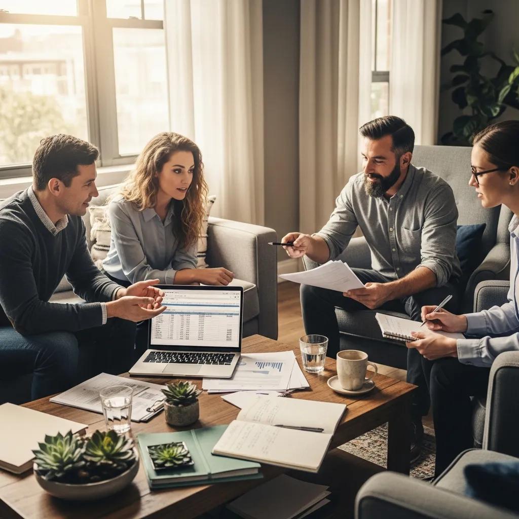 Group discussing hard money loan eligibility in a cozy living room setting