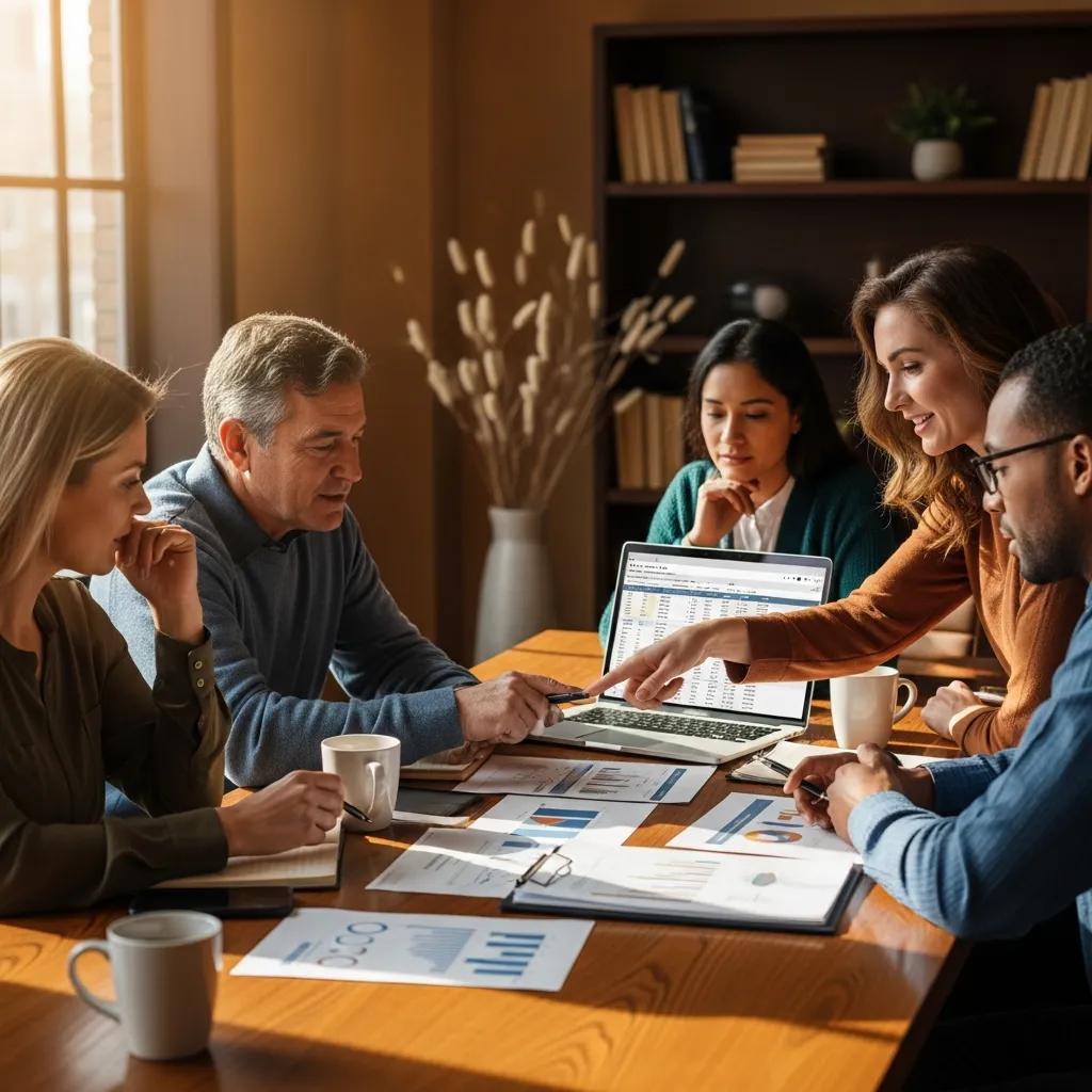 Group discussing hard money loan options in a cozy office environment