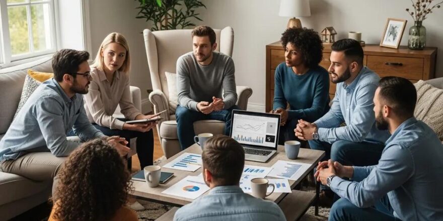 Group discussing private money loans in a cozy living room