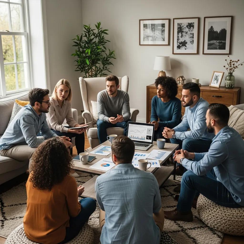Group discussing private money loans in a cozy living room