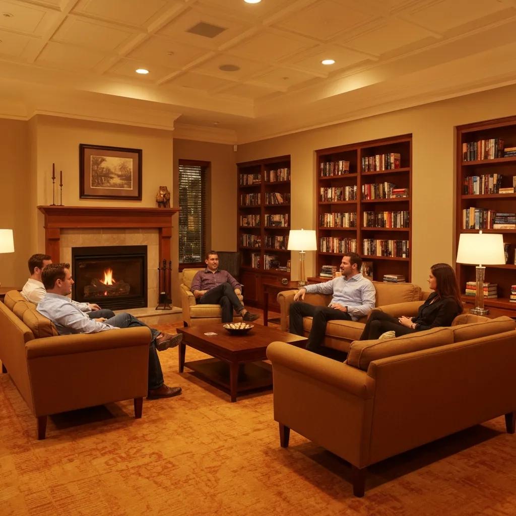 Group discussing real estate investment strategies in a cozy living room