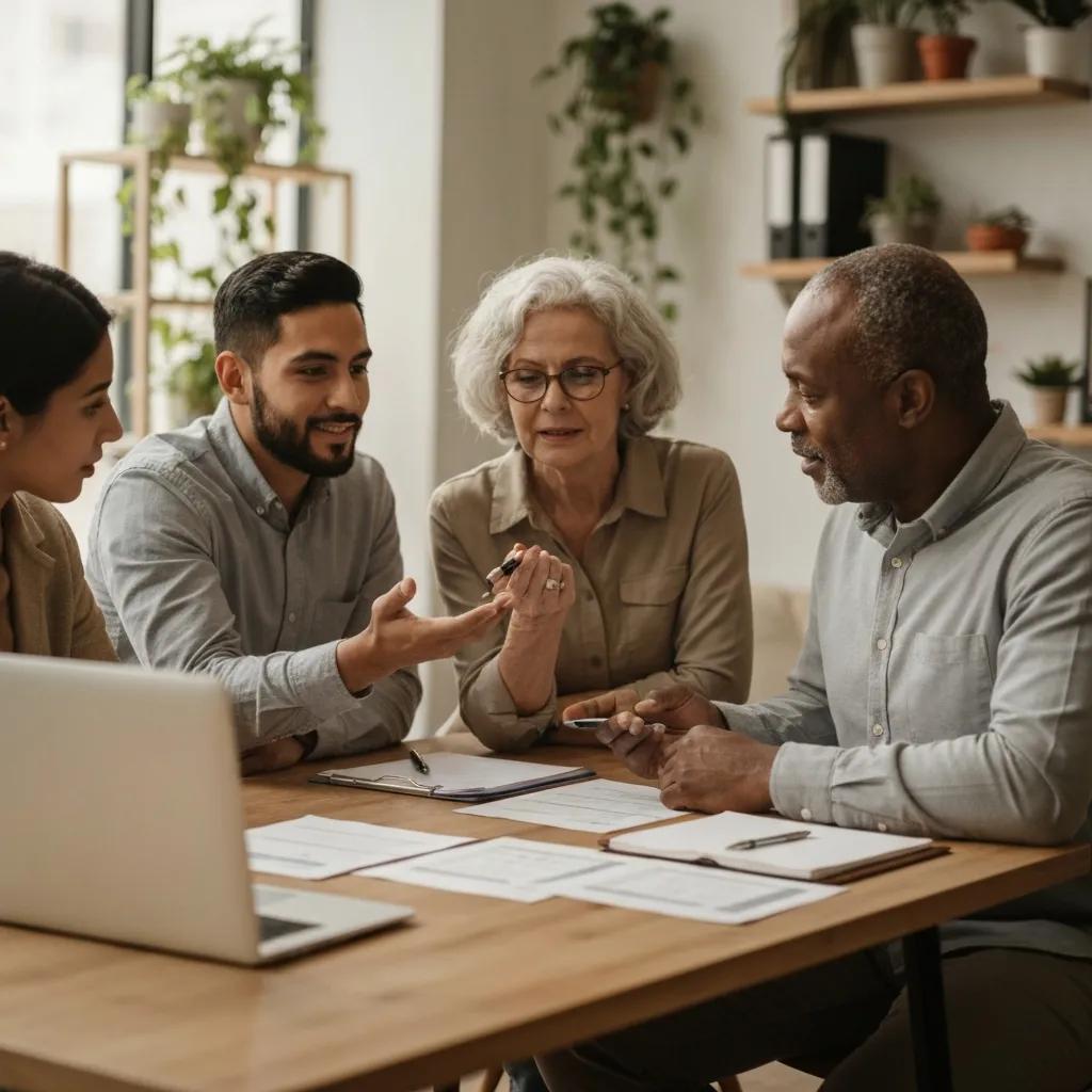 Group of real estate investors collaborating on 1031 exchange strategies in a cozy office setting