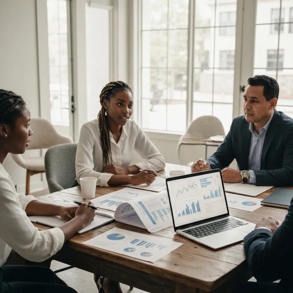 Group of investors reviewing mortgage options for investment properties