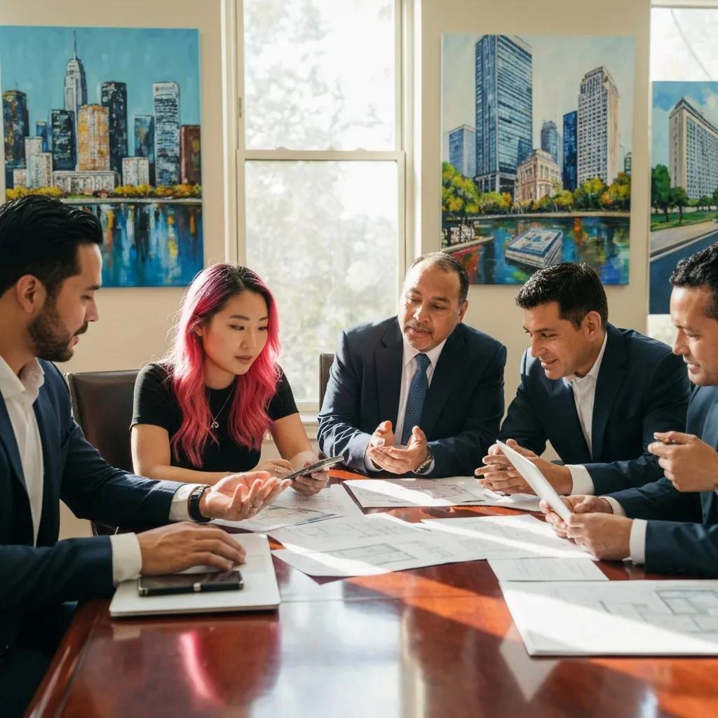 Small group of investors meeting to review lending options and property collateral