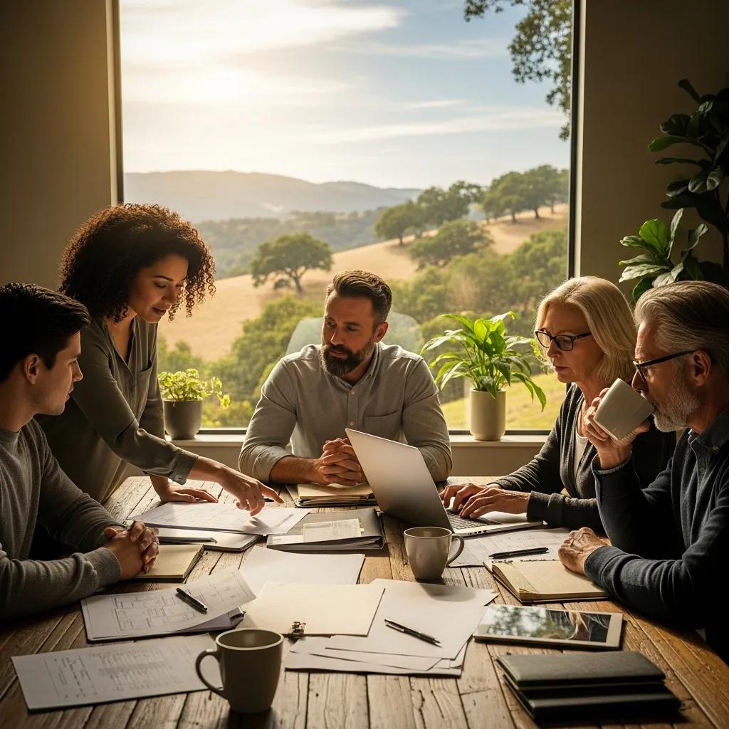 Group of real estate investors discussing private money loans in a cozy California setting