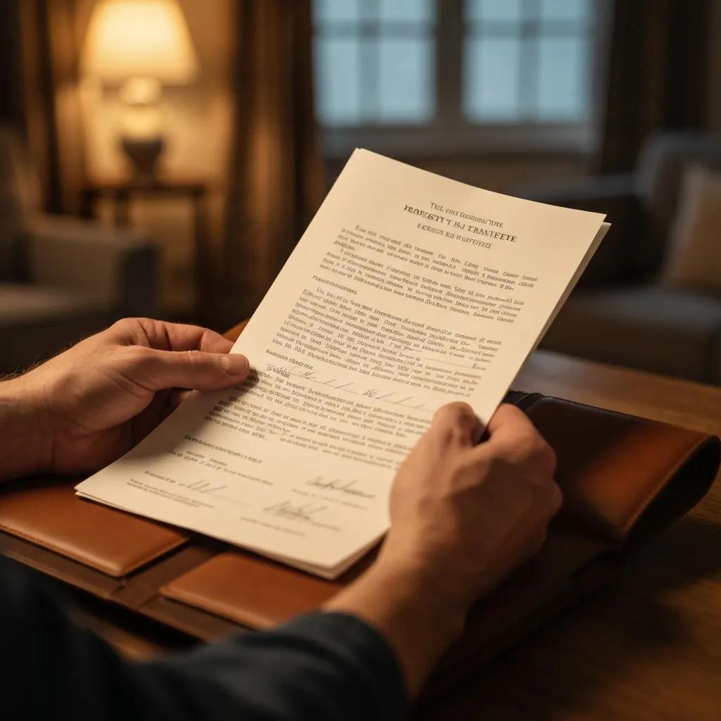 Hands reviewing estate documents for a property transfer