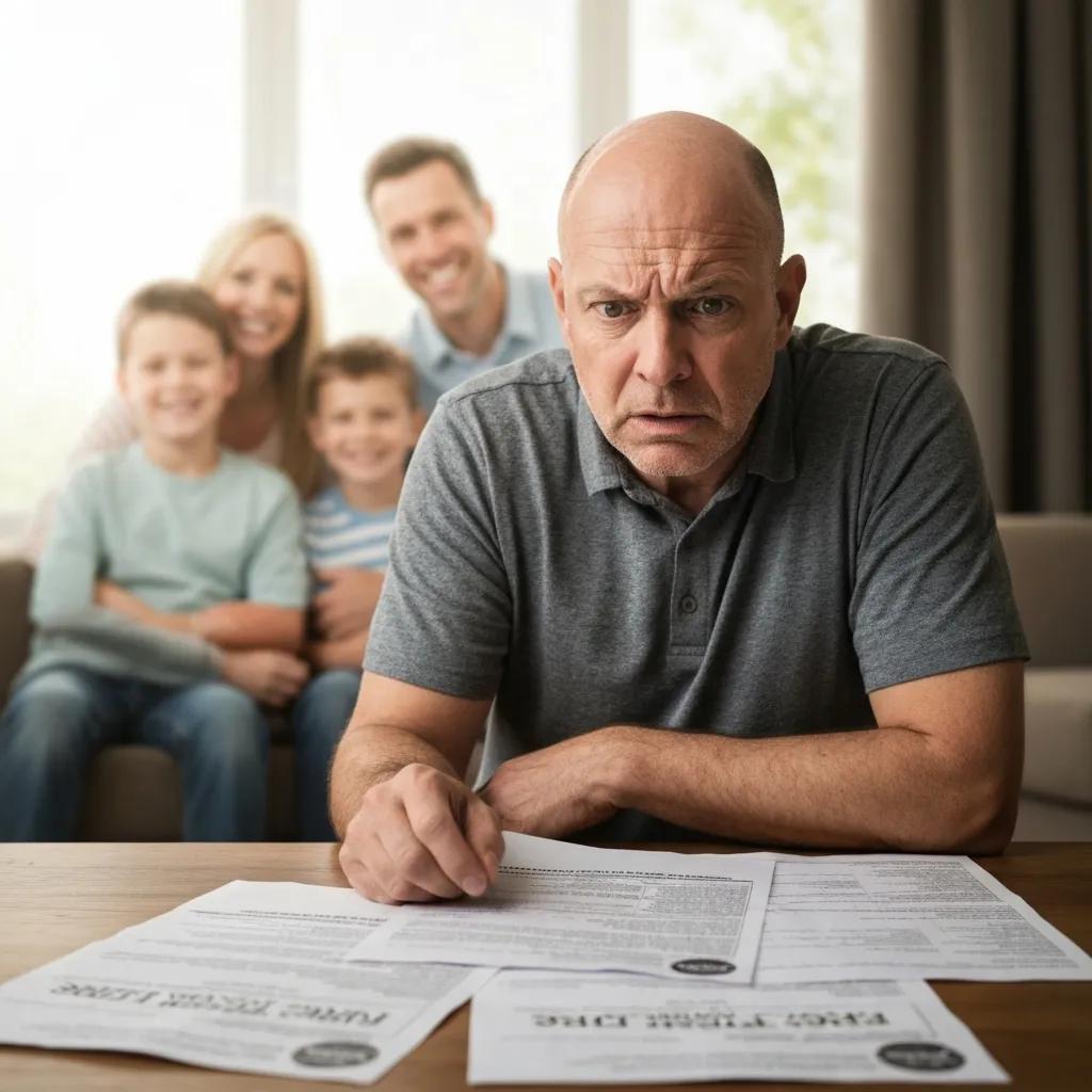 Homeowner reviewing foreclosure notices and mortgage documents on a table