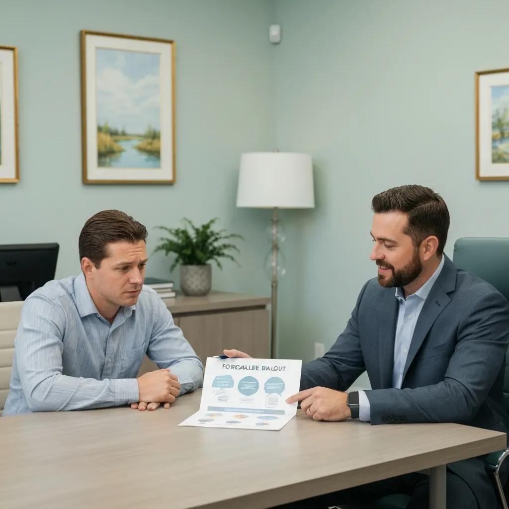 Homeowner meeting with an advisor to explore foreclosure bailout options