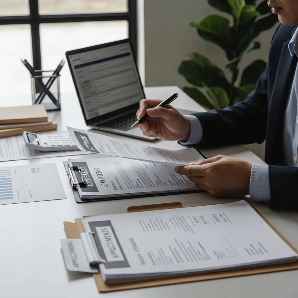 Borrower reviewing hard‑money loan application documents at a desk