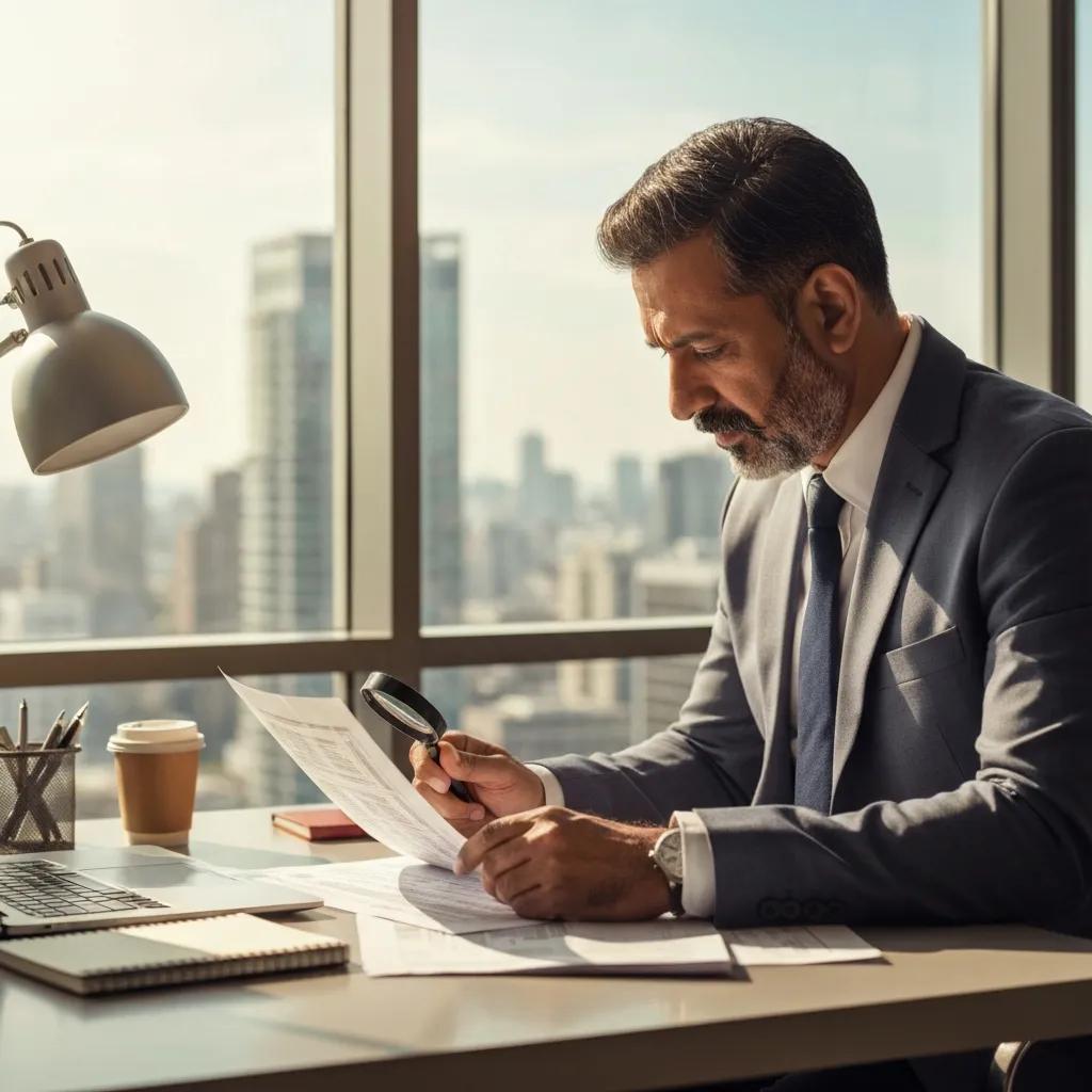 Investor reviewing property documents during due diligence