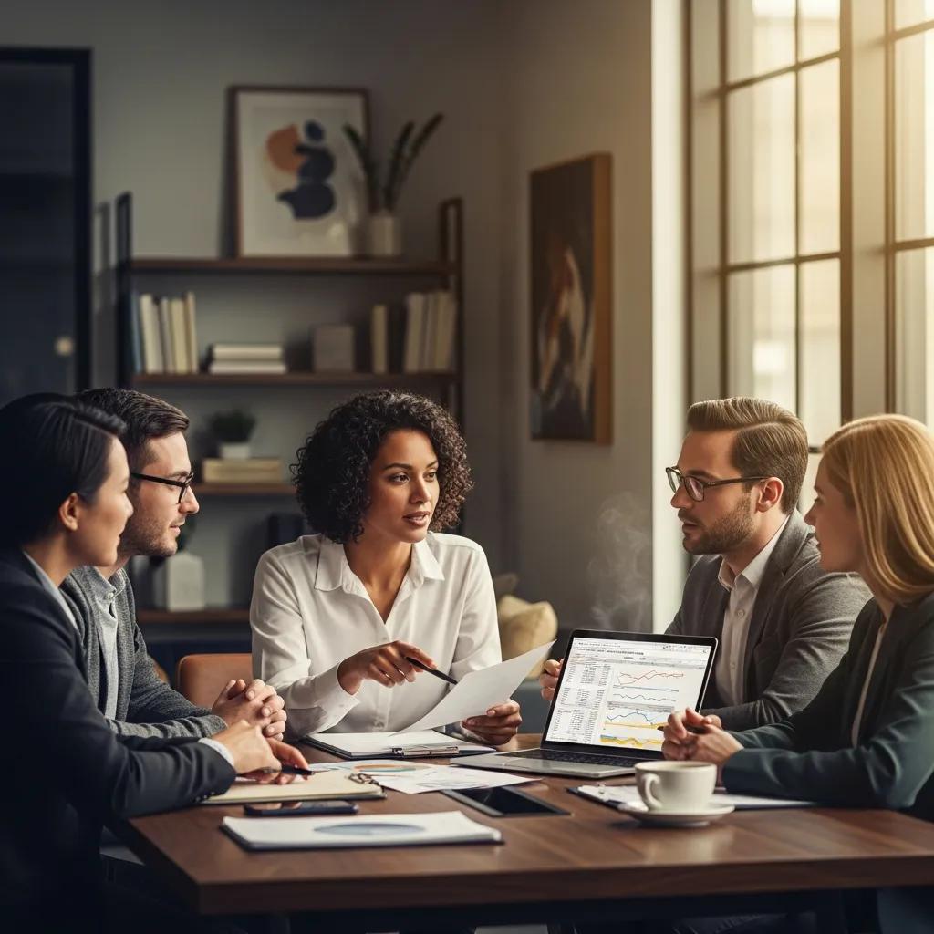 Investors discussing hard money lending options in a modern office setting