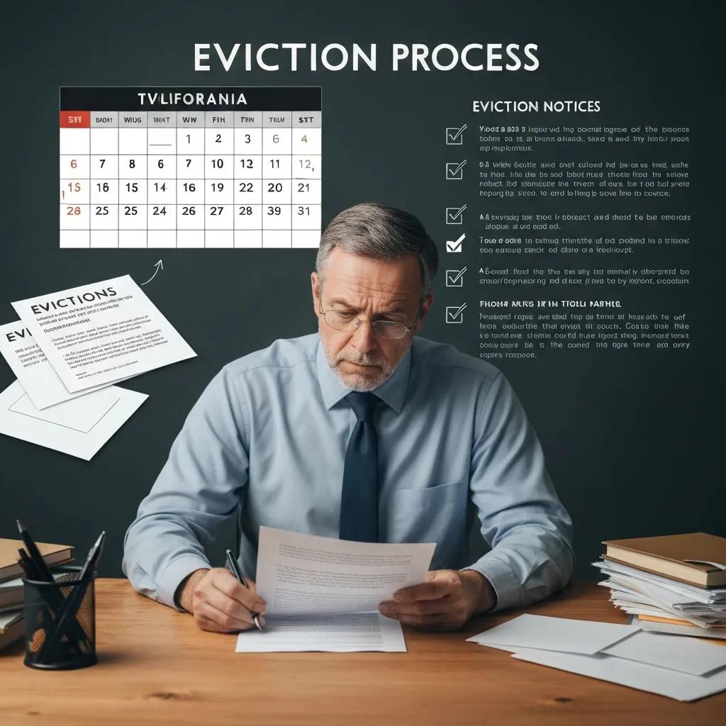 Reviewing eviction paperwork and legal timelines for a California property