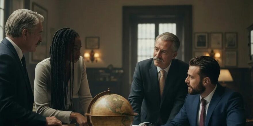 Modern real estate professionals using technology in an innovative office setting