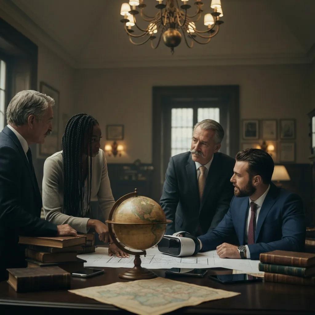 Modern real estate professionals using technology in an innovative office setting