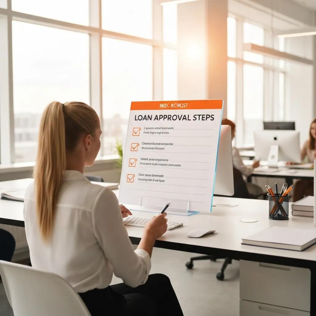 Investor reviewing a loan approval checklist at a bright, organized workspace