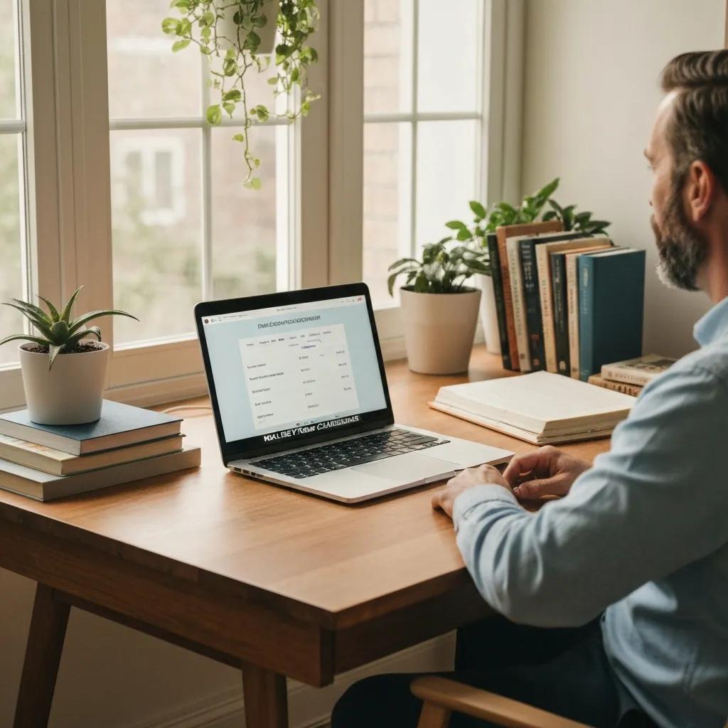 User working on a laptop with a rental property cash flow tool — testing scenarios