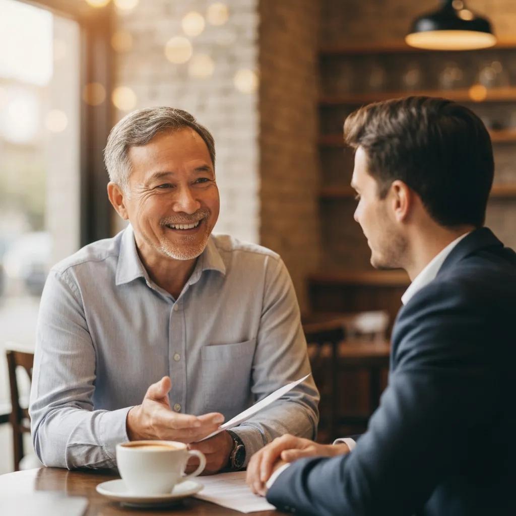 A private lender and borrower discussing terms over coffee — illustrating relationship‑driven financing