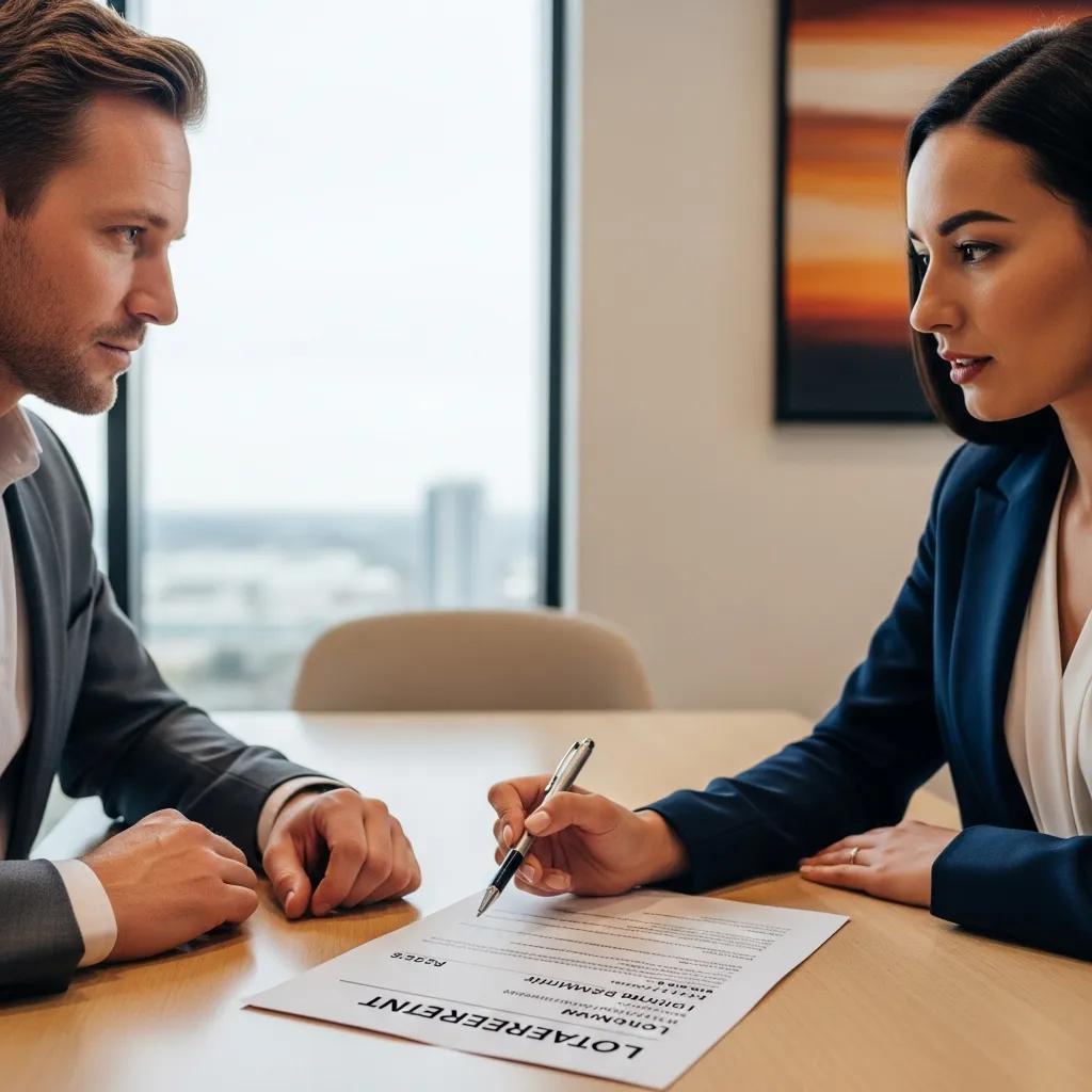 Borrower and lender reviewing loan terms in a professional meeting