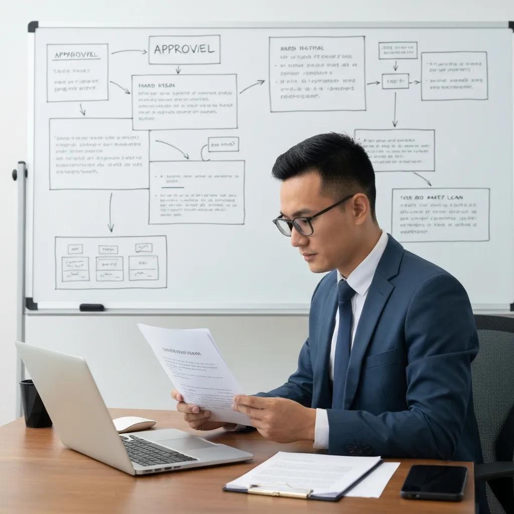 Professional reviewing loan documents during the approval process