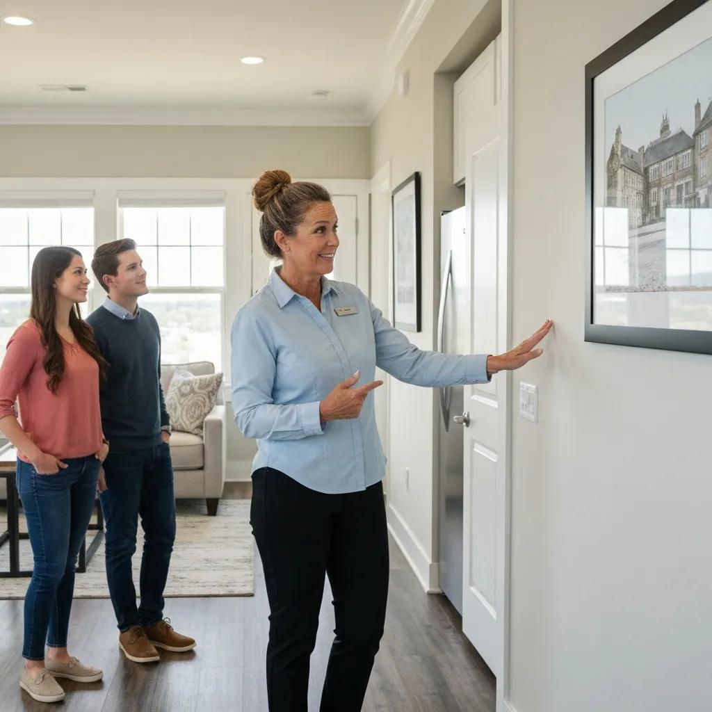 Property manager conducting a rental unit walkthrough with prospective tenants