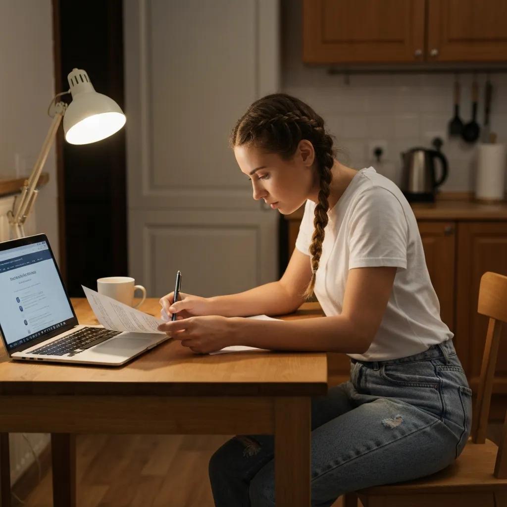 Homeowner reviewing foreclosure paperwork at a kitchen table while exploring solutions