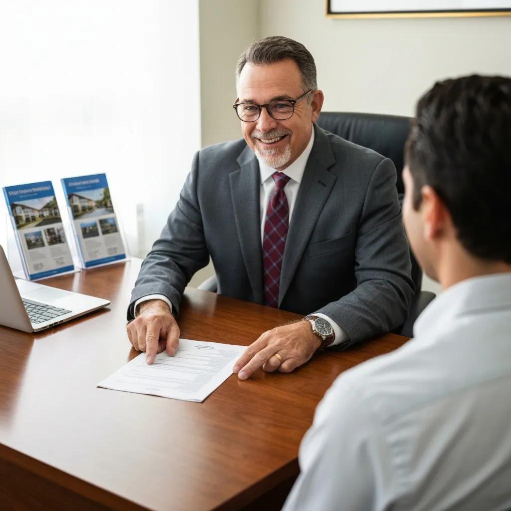 Qualified intermediary advising a client on 1031 exchange paperwork in a professional setting