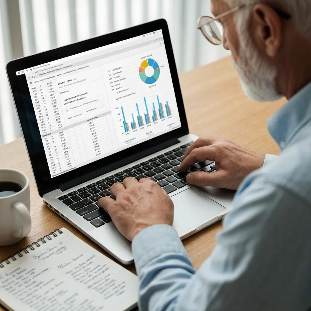 Investor analyzing property performance and financing on a laptop