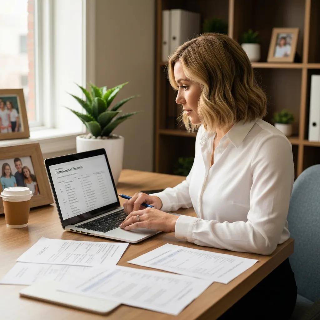 Real estate investor analyzing rental property financials in a cozy home office, focusing on DSCR loan understanding