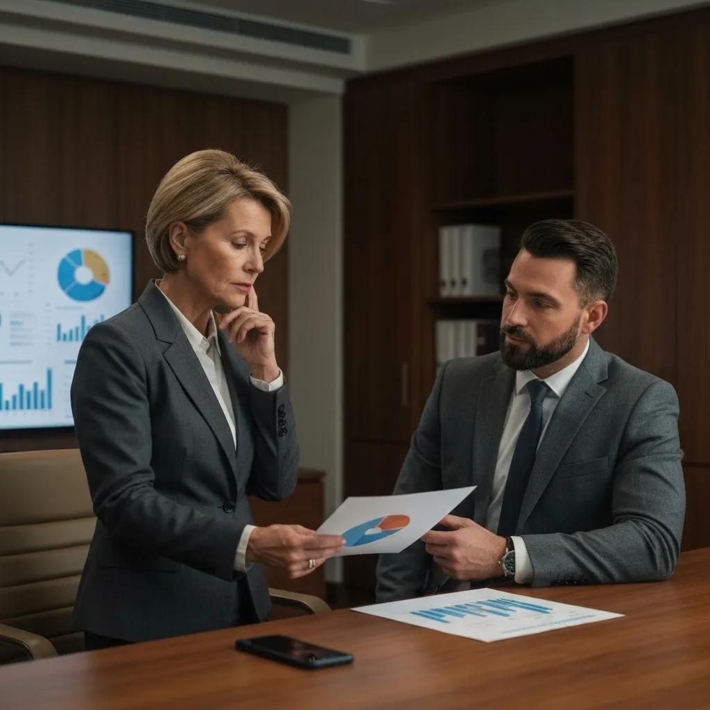 Investor and advisor discussing portfolio strategy in an office