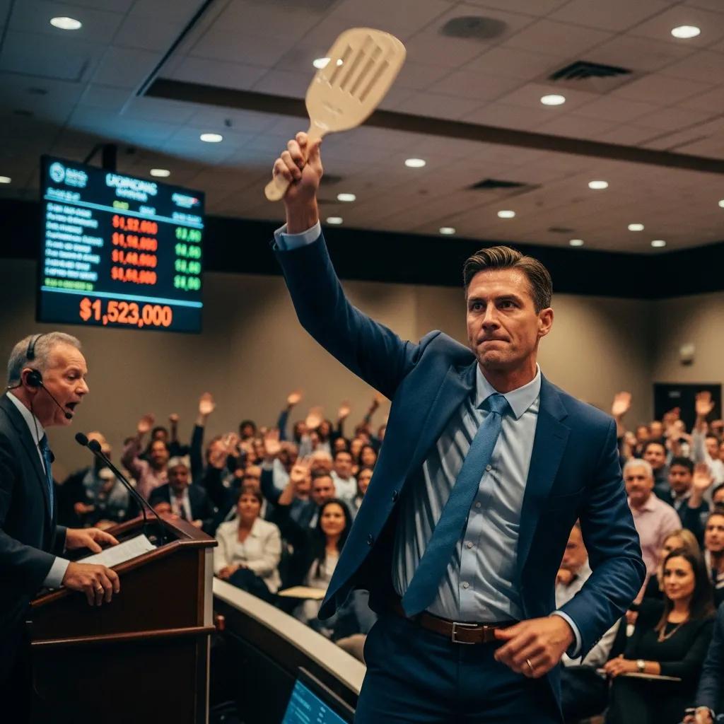 Investor placing a bid at an auction to illustrate the urgency that hard money financing supports