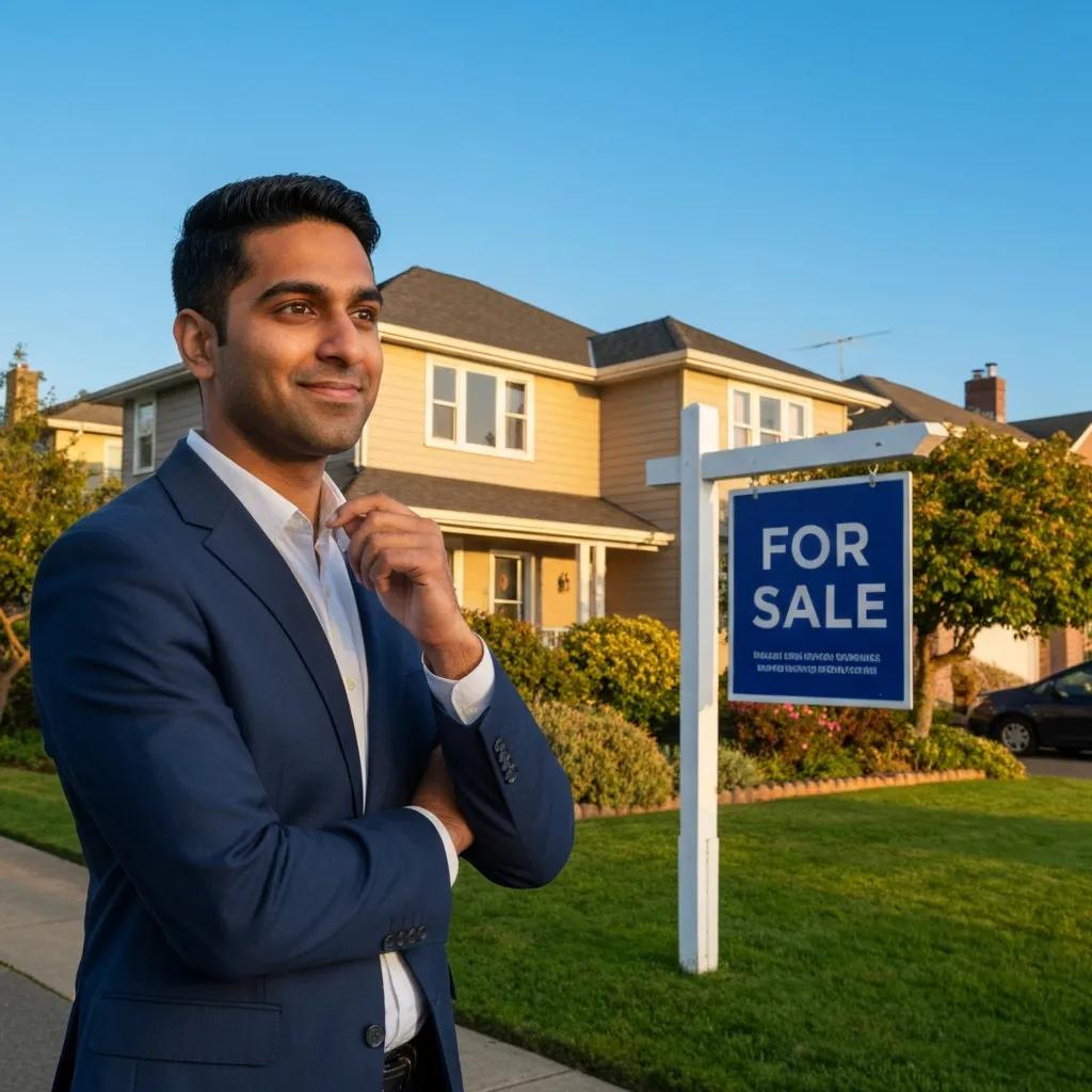 Investor weighing exit strategies next to a property with a for sale sign