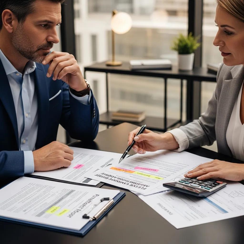 Real estate investor discussing flexible underwriting options with a hard money lender in a modern office