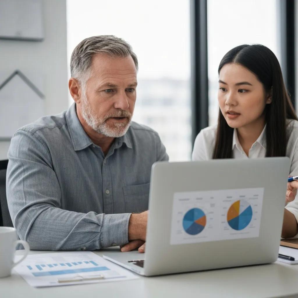 Investor and advisor reviewing hard money loan options in a bright office
