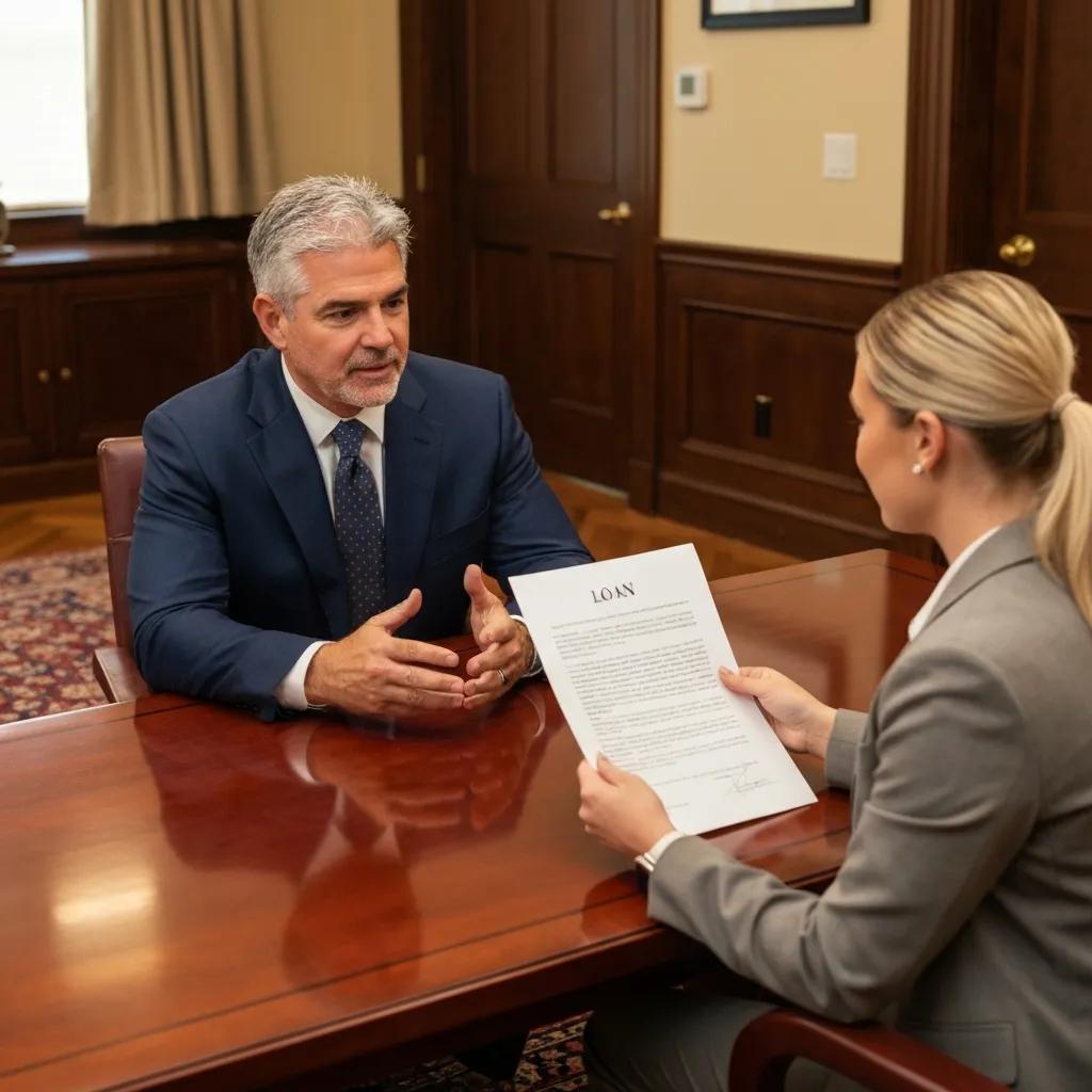 Investor and lender reviewing hard money loan terms over documents